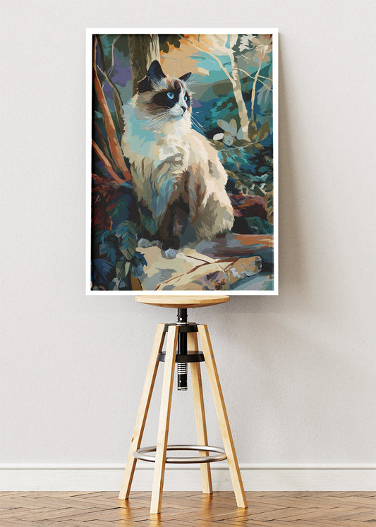 Ragdoll Cat Wall Art Print & Canvas – Elegant Long-Haired Cat in Forest Scene