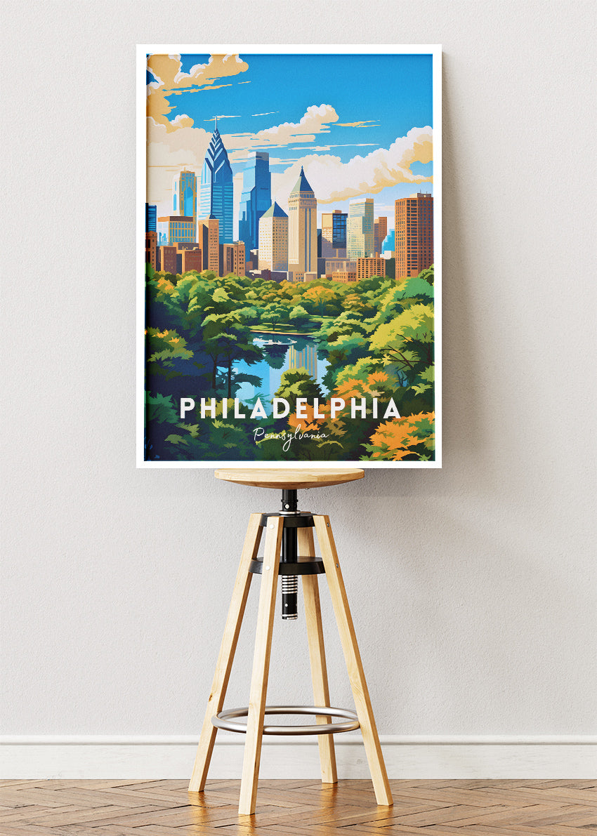 Philadelphia Pennsylvania Poster & Canvas Print – Skyline & Fairmount Park Illustration