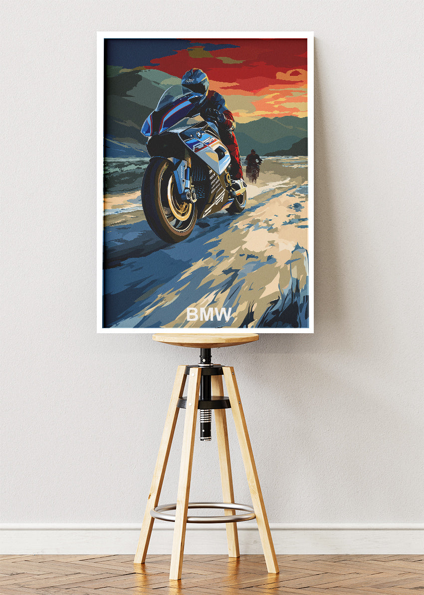 BMW Superbike Coastal Ride Art Poster & Canvas