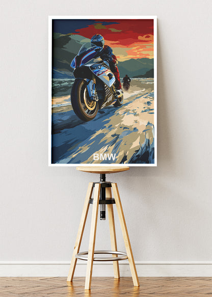 BMW Superbike Coastal Ride Art Poster & Canvas