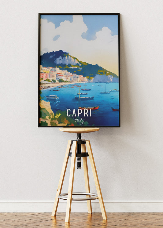 Capri Italy Poster & Canvas Print – Illustrated Mediterranean Island Art