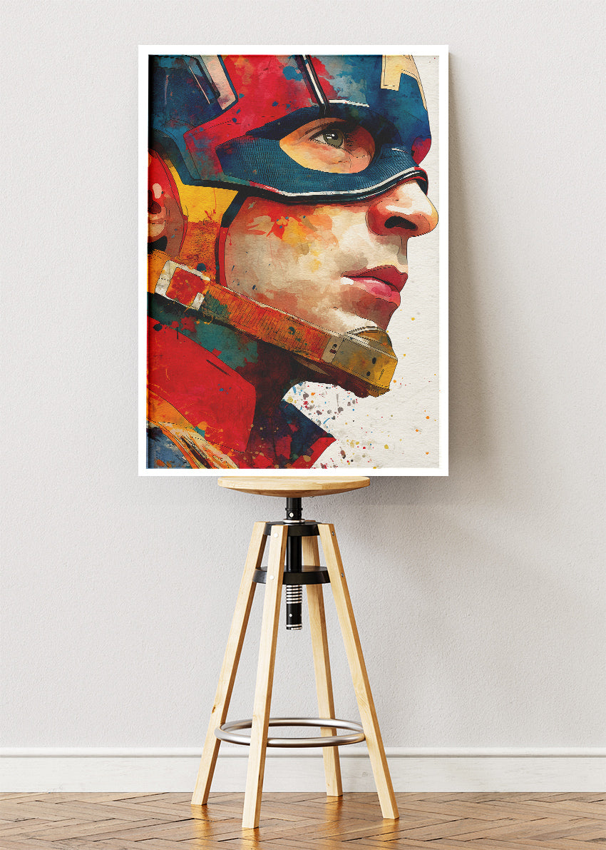 Captain America – Vibrant Close-Up Portrait Canvas & Poster Print – AI PRINT LAB