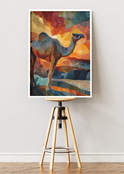 Sunset Camel Poster & Canvas Print – Colorful Desert Landscape Art