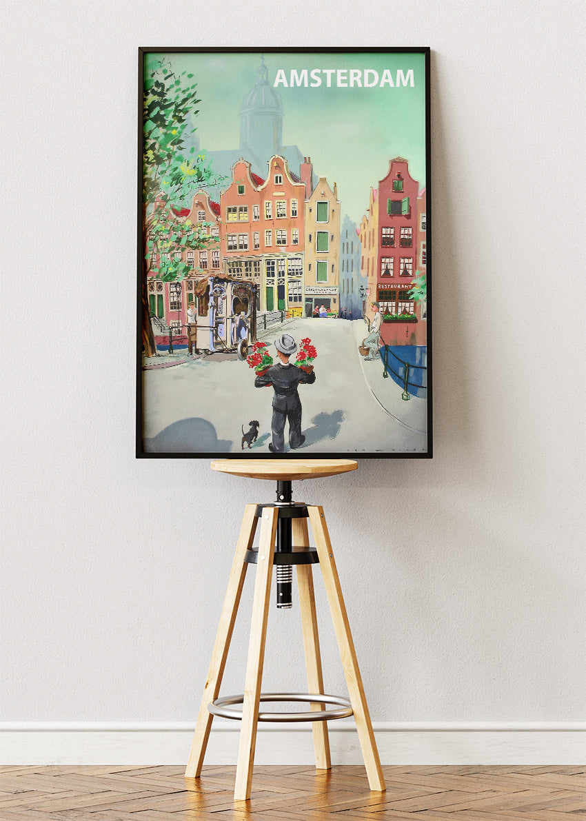 Amsterdam Vintage City Poster & Canvas Print – Retro Netherlands Street Art