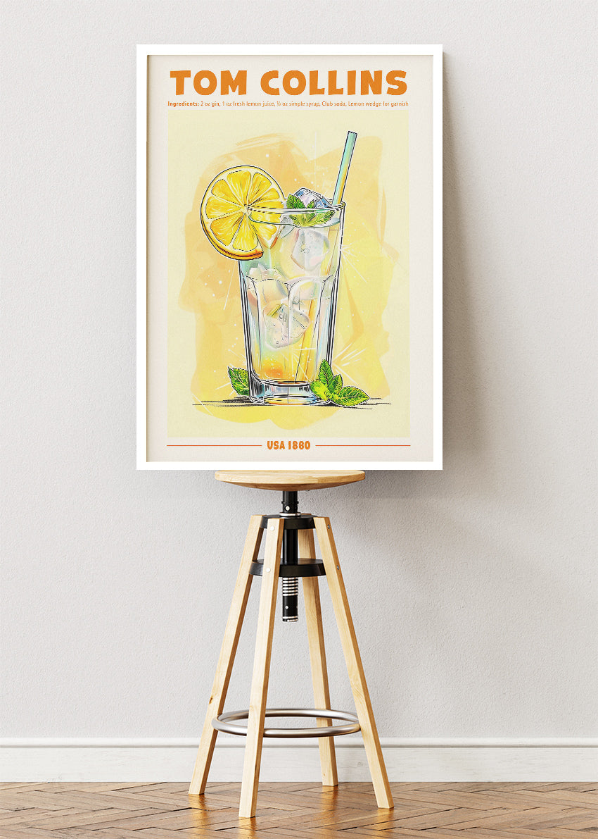 Tom Collins Cocktail Poster & Canvas Print – Classic Gin Drink Wall Art – AI PRINT LAB