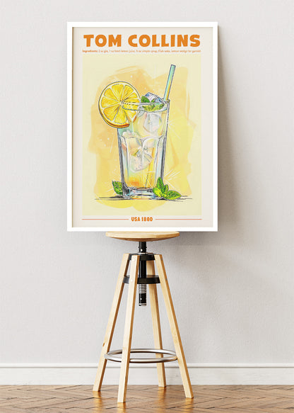 Tom Collins Cocktail Poster & Canvas Print – Classic Gin Drink Wall Art – AI PRINT LAB