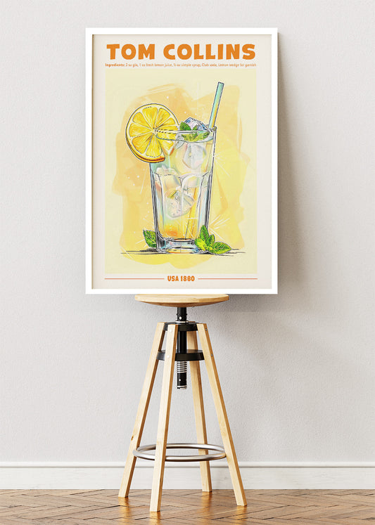 Tom Collins Cocktail Poster & Canvas Print – Classic Gin Drink Wall Art – AI PRINT LAB