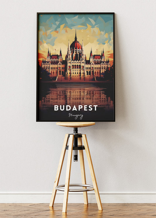 Budapest Hungary Parliament Poster & Canvas Print – Illustrated Danube River Art