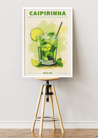 Caipirinha Watercolor Cocktail Poster & Canvas Print | Fresh Brazilian Bar Wall Art