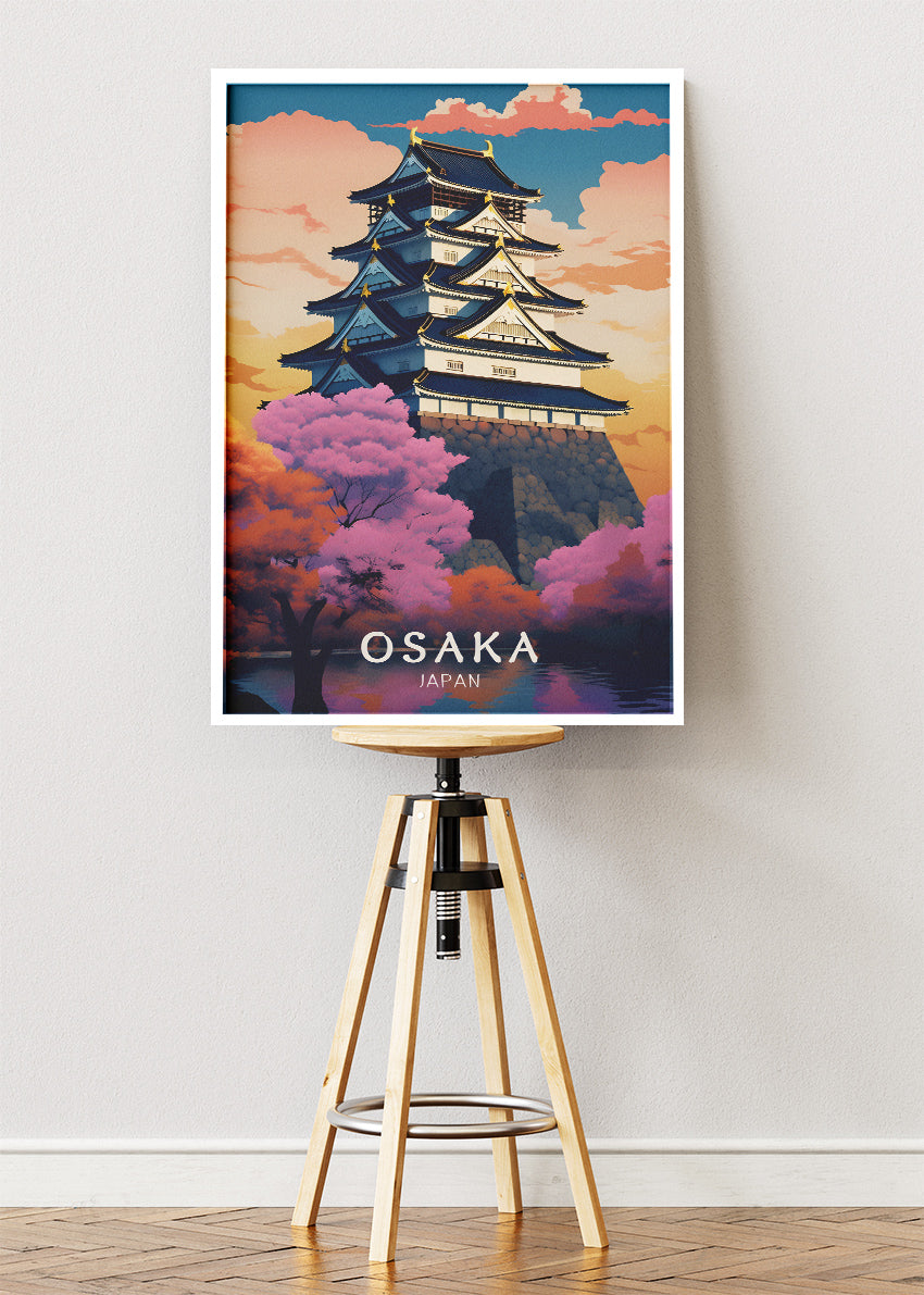 Osaka Japan Poster & Canvas Print – Illustrated Osaka Castle Art