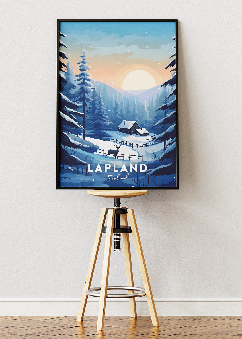 Lapland Finland Winter Cabin Poster & Canvas Print – Snowy Nordic Landscape Art