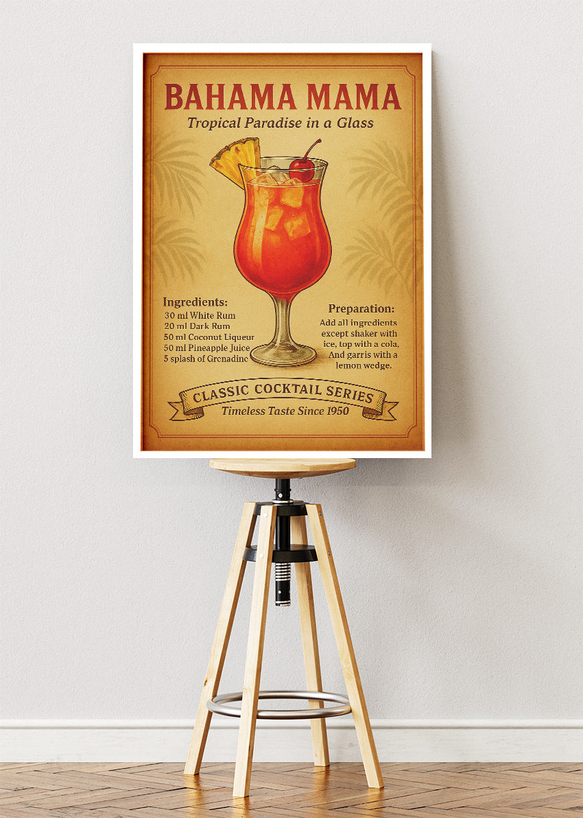 Bahama Mama Vintage Cocktail Poster & Canvas Print | Classic Tropical Bar Wall Art