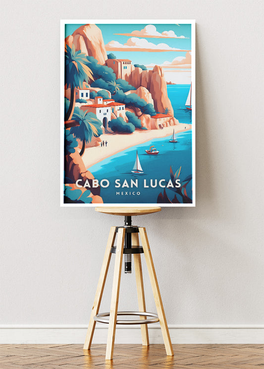 Cabo San Lucas Mexico Poster & Canvas Print – Illustrated Coastal Beach Art
