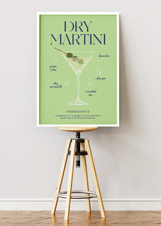 Dry Martini Cocktail Art Poster & Canvas Print – Minimal Bar Wall Decor