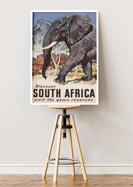 South Africa Elephant Safari Poster & Canvas Print – Vintage Wildlife Travel Art