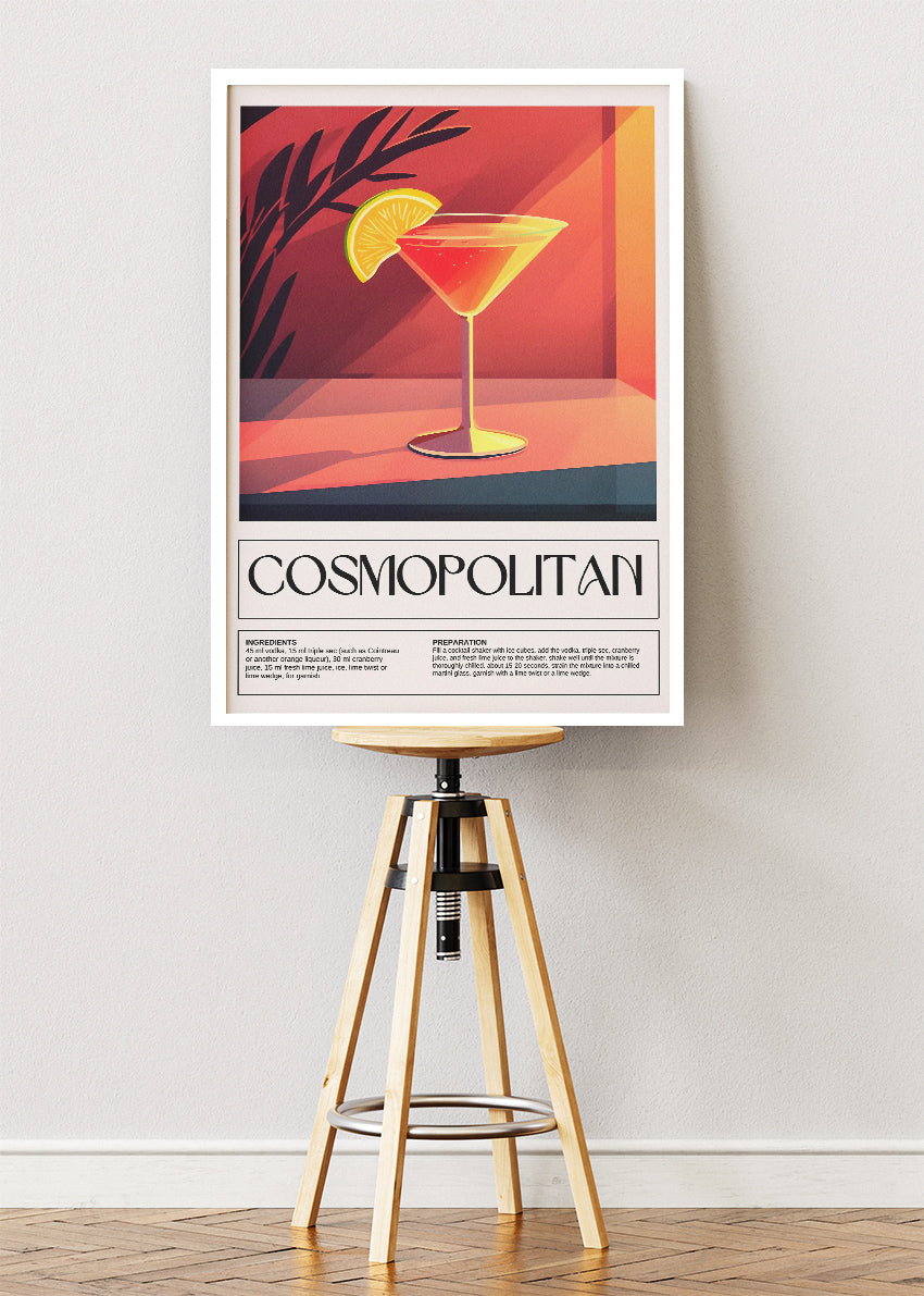 Cosmopolitan Mid-Century Cocktail Poster & Canvas Print | Modern Bar Wall Art