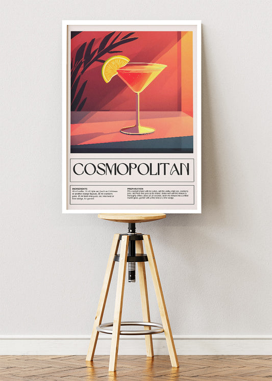 Cosmopolitan Mid-Century Cocktail Poster & Canvas Print | Modern Bar Wall Art