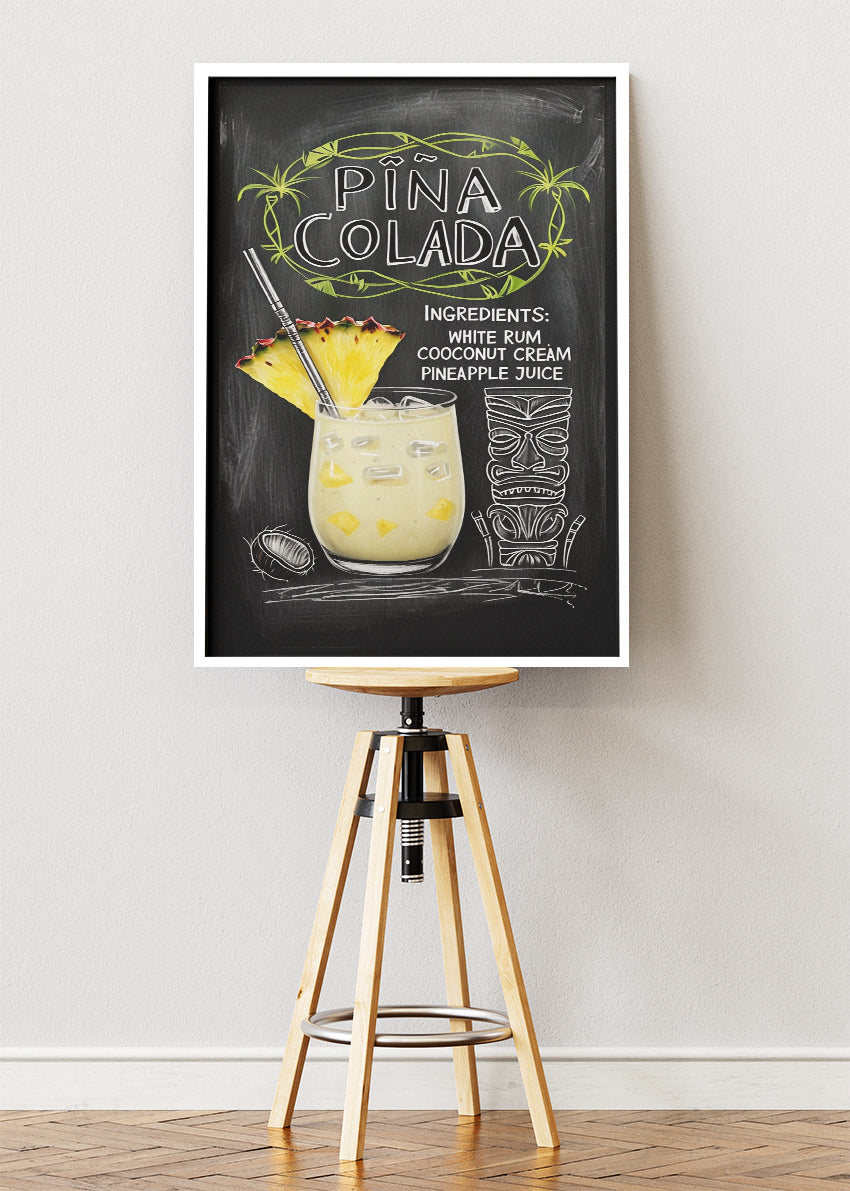 Piña Colada Chalkboard Poster & Canvas Print | Tiki Cocktail Bar Wall Art