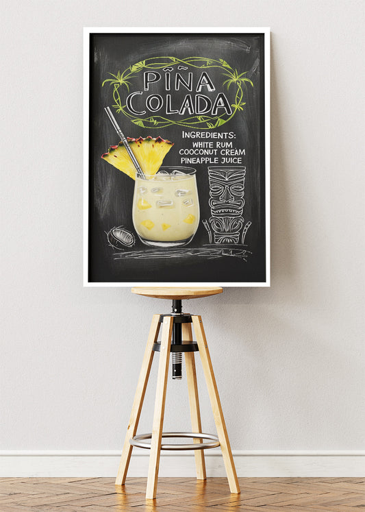 Piña Colada Chalkboard Poster & Canvas Print | Tiki Cocktail Bar Wall Art