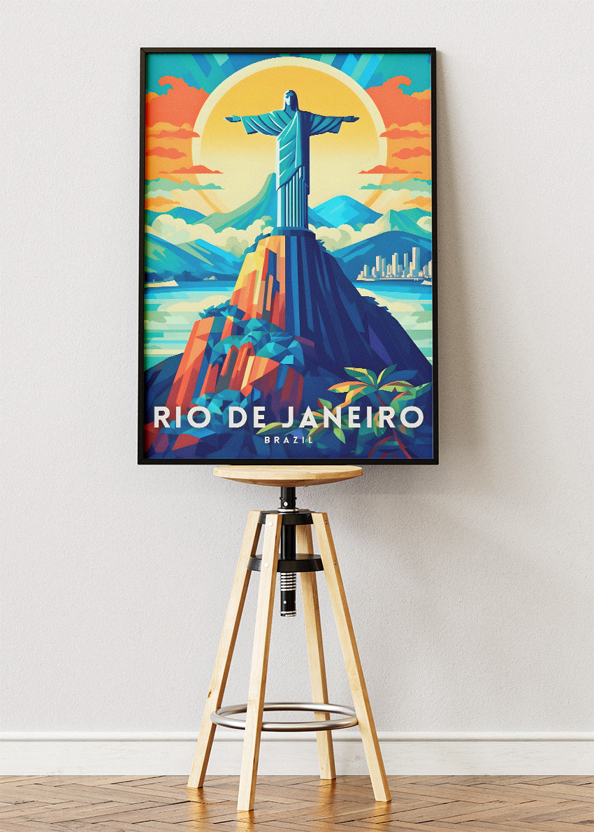 Rio de Janeiro Christ the Redeemer Travel Poster & Canvas Print – Brazil Wall Art
