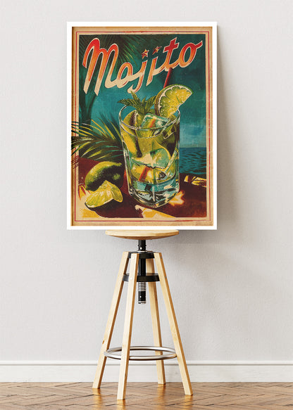 Mojito Vintage Tropical Cocktail Poster & Canvas Print | Retro Cuban Bar Wall Art