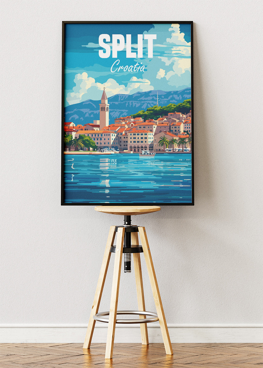 Split Croatia Travel Poster & Canvas Print – Coastal City Illustration Wall Art