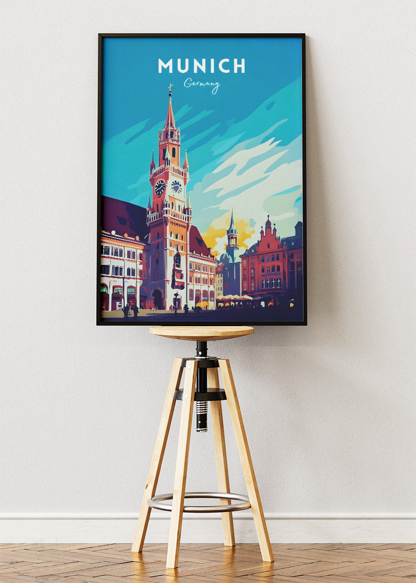 Munich Germany Poster & Canvas Print – Vintage Marienplatz Cityscape Art