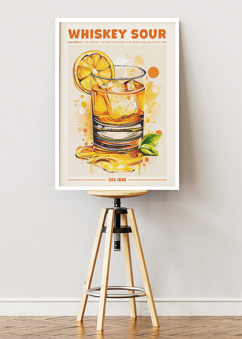 Whiskey Sour Cocktail Poster & Canvas Print – Modern Vintage Bar Wall Art – AI PRINT LAB
