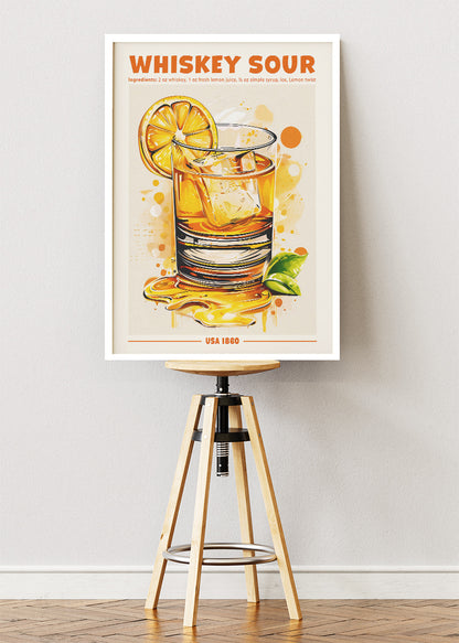 Whiskey Sour Cocktail Poster & Canvas Print – Modern Vintage Bar Wall Art – AI PRINT LAB
