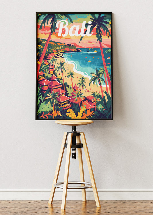 Bali Tropical Beach Retro Poster & Canvas Print – Illustrated Island Paradise Art