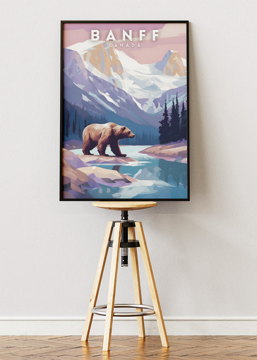 Banff Canada Mountain Bear Landscape Poster & Canvas Print – Nature Wall Art