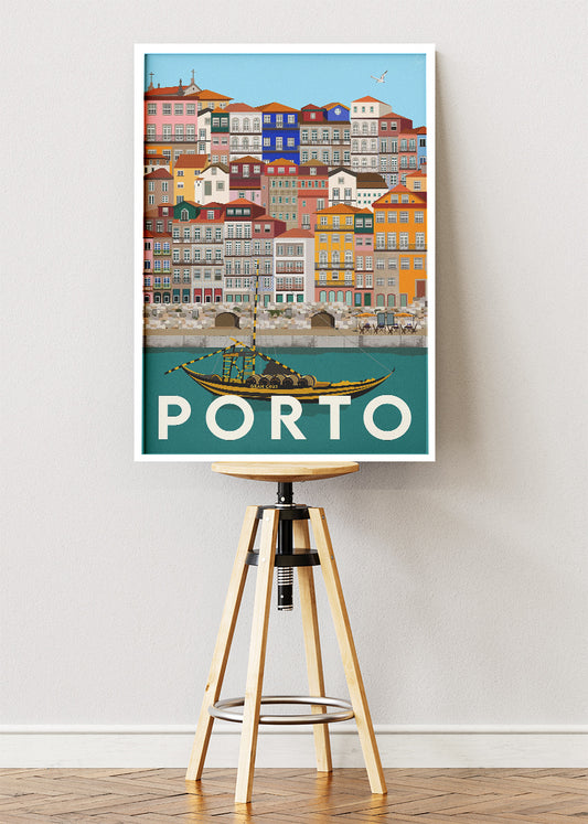 Porto City of Wine Poster & Canvas Print – Vintage Illustrated Portugal Travel Art