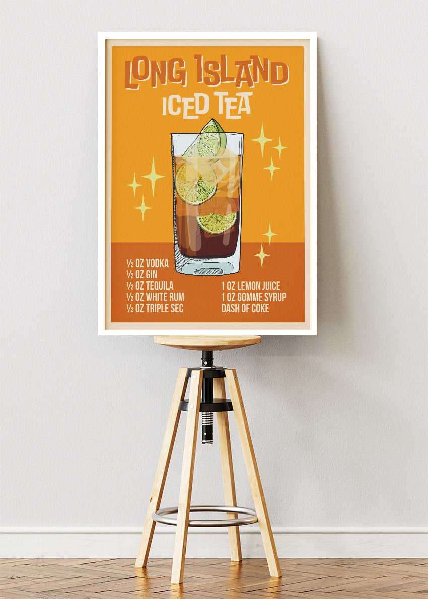 Long Island Iced Tea Retro Cocktail Poster & Canvas Print | Vintage Bar Wall Art