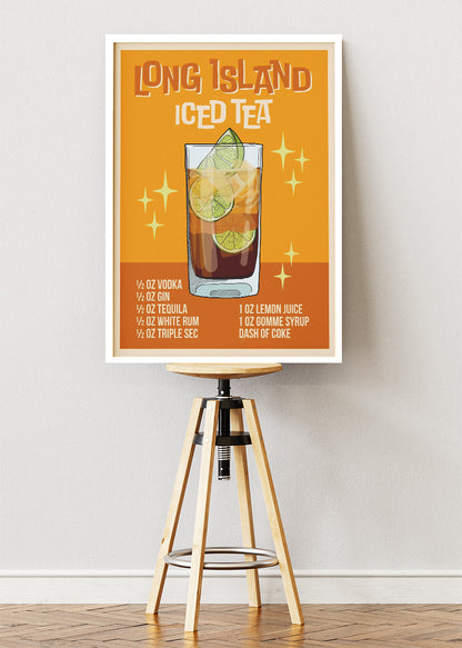 Long Island Iced Tea Retro Cocktail Poster & Canvas Print | Vintage Bar Wall Art
