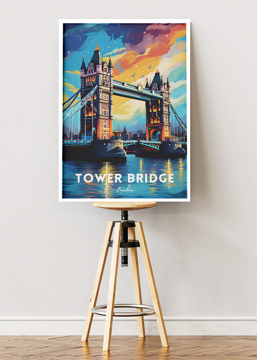 Tower Bridge London Poster & Canvas Print – Vibrant Night Sky Travel Art