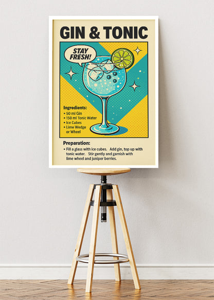 Gin & Tonic Pop Art Cocktail Poster & Canvas Print | Retro Bar Wall Art