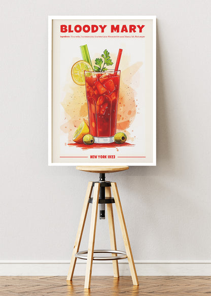 Bloody Mary Vintage Cocktail Poster & Canvas Print | Classic New York Bar Wall Art