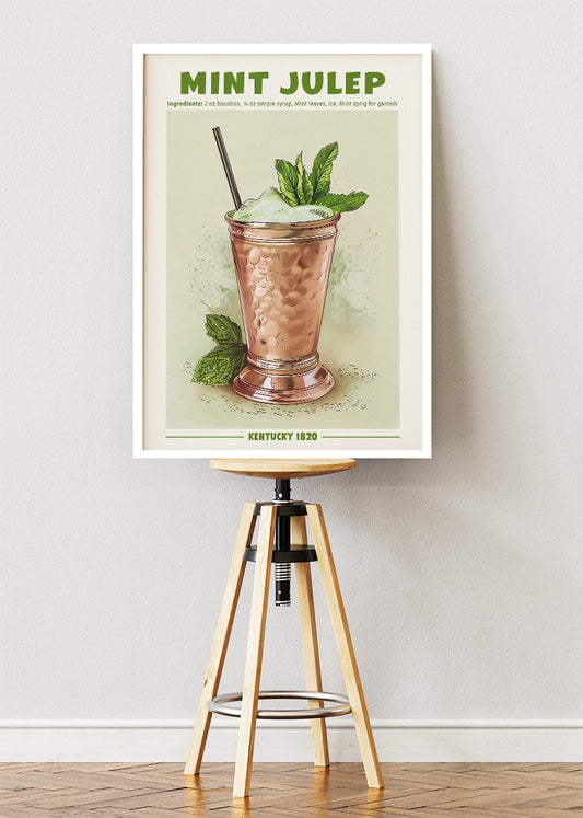 Mint Julep Classic Cocktail Poster & Canvas Print | Vintage Kentucky Bar Wall Art