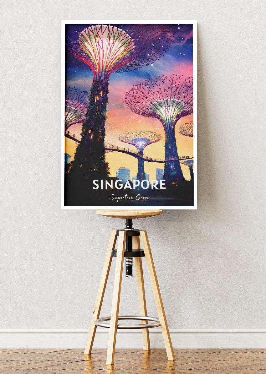 Singapore Supertree Grove Poster & Canvas Print – Futuristic Illustrated Travel Art – Marina Bay Singapore
