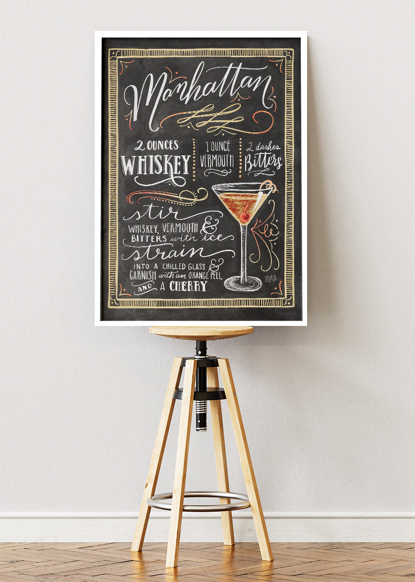 Manhattan Chalkboard Cocktail Recipe Poster & Canvas Print | Vintage Bar Wall Art