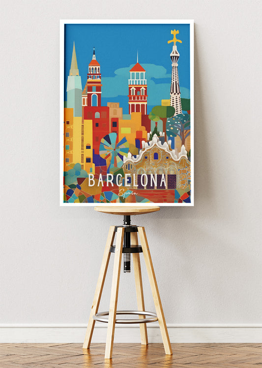 Barcelona Spain Poster & Canvas Print – Colorful Illustrated Gaudí City Art