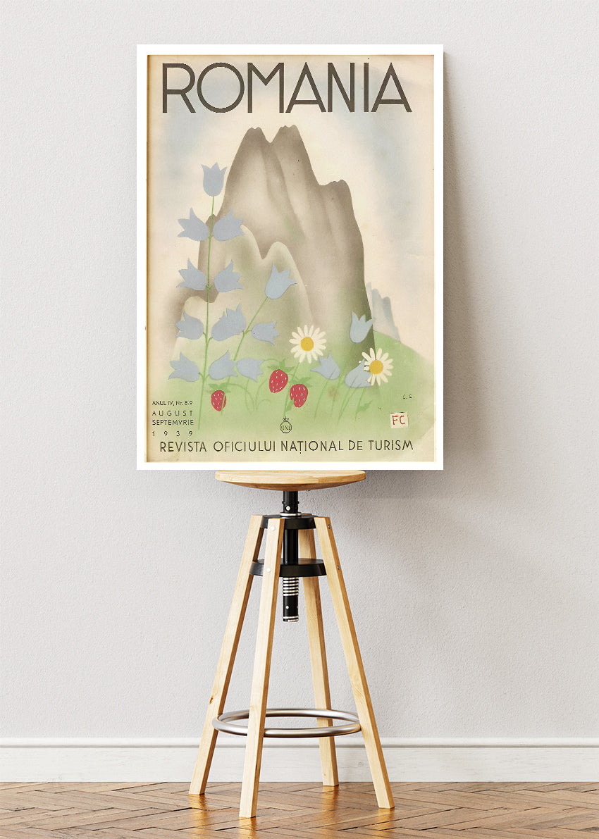 Romania Vintage Mountain & Wildflower Poster & Canvas Print – Classic Romanian Travel Art