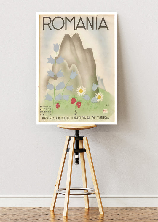 Romania Vintage Mountain & Wildflower Poster & Canvas Print – Classic Romanian Travel Art