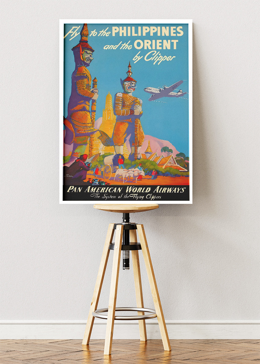 Philippines Vintage Travel Poster & Canvas Print – Pan American World Airways Retro Illustrated Art