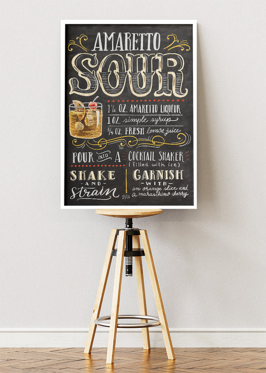 Amaretto Sour Recipe Poster & Canvas Print | Vintage Chalkboard Cocktail Wall Art