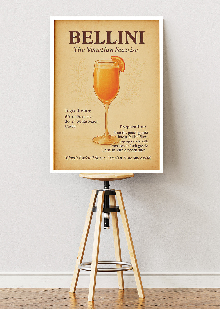 Bellini Vintage Cocktail Poster & Canvas Print | Classic Venetian Bar Wall Art