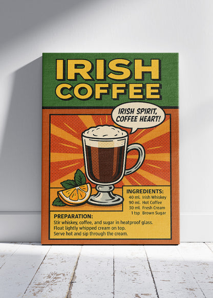 Irish Coffee Pop Art Poster & Canvas Print | Retro Coffee Cocktail Wall Art