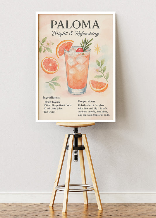 Paloma Cocktail Poster & Canvas Print | Watercolor Grapefruit Tequila Wall Art