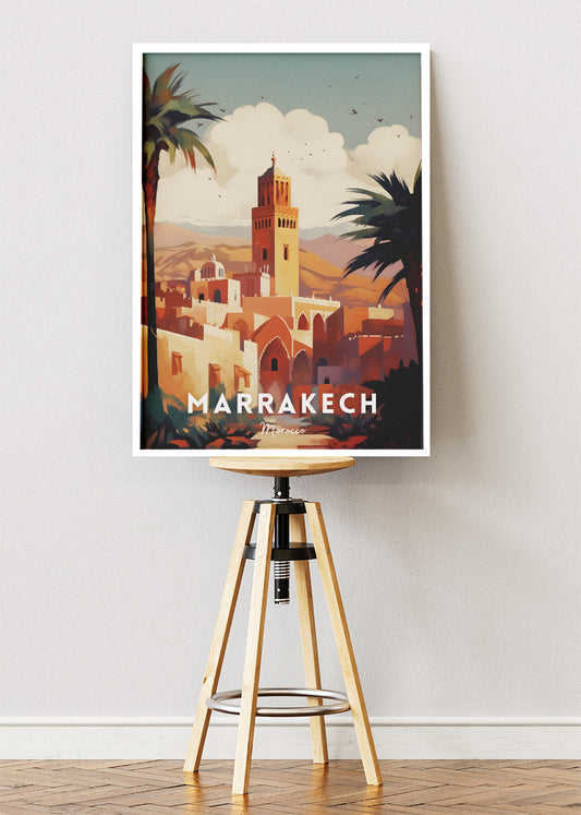 Marrakech Morocco Poster & Canvas Print – Illustrated Desert Medina Skyline Art