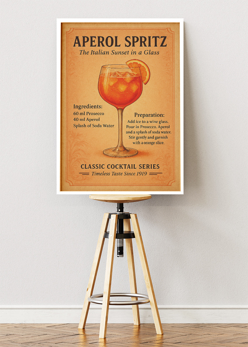 Aperol Spritz Vintage Cocktail Poster & Canvas Print | Classic Italian Bar Wall Art